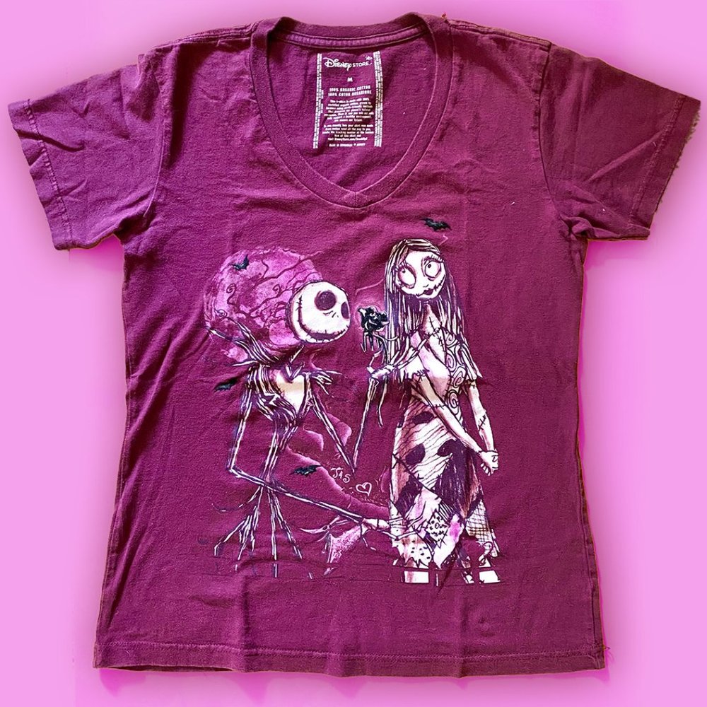 Tim Burton Nightmare Before Christmas Jack Skellington & Sally Disney Store Tee